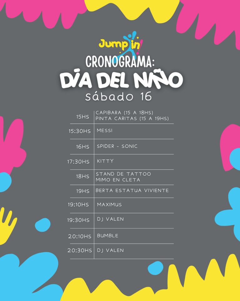 Día del Niño cronograma turnos Jump In Park Bahía Blanca|Cronograma turno 2 Día del Niño Jump In Bahía Blanca|Cronograma turno 3 Día del Niño Jump In Bahía Blanca|Reservas Día del Niño WhatsApp Jump In Park|Info evento Día del Niño Jump In Trampoline Park Bahía Blanca